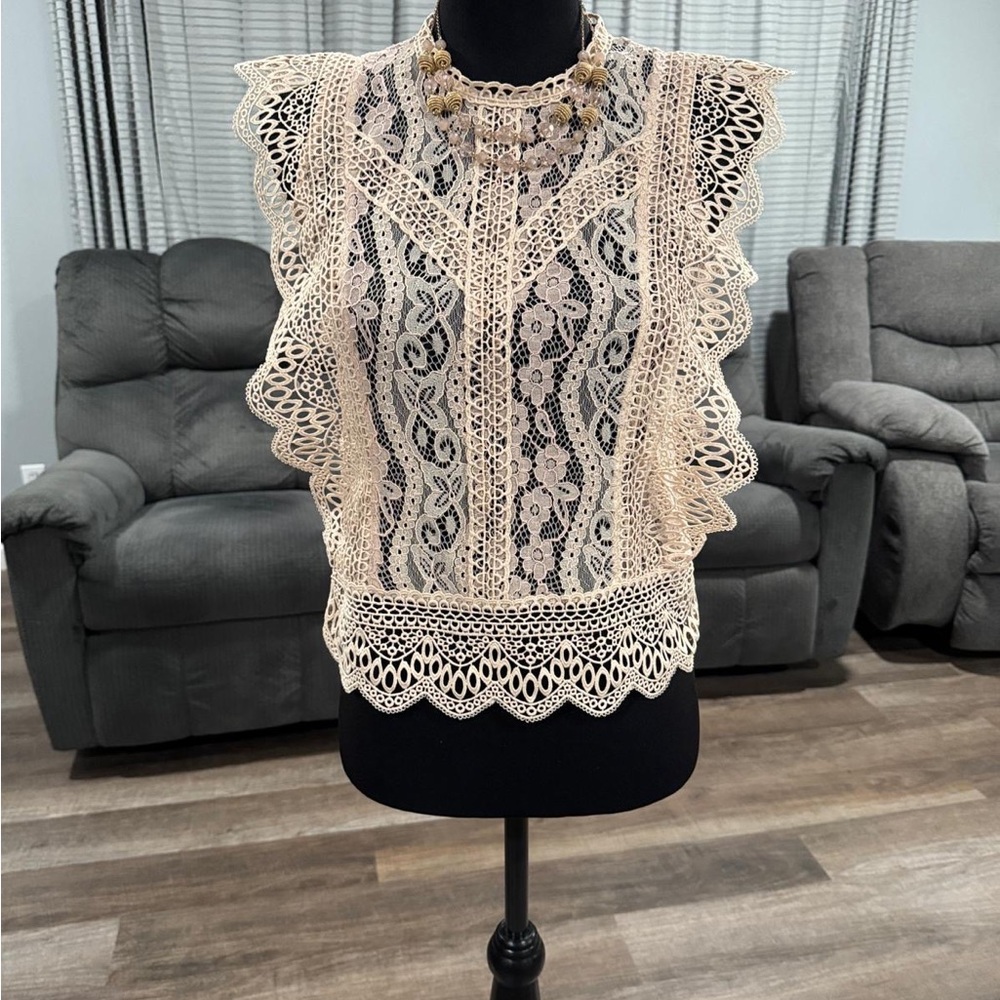 Zara Elegant Lace Blouse - Cream
